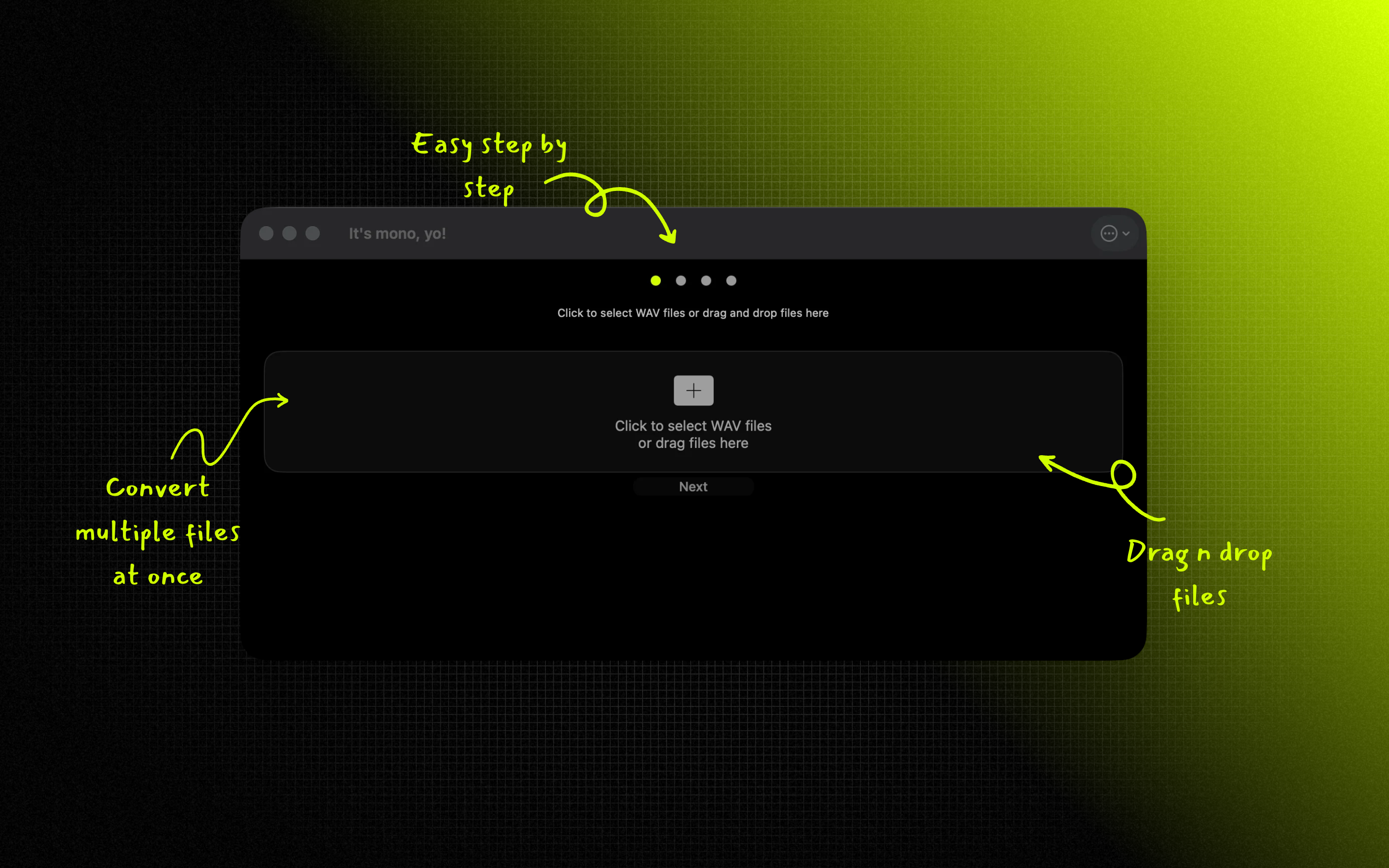 It's mono, yo! app interface showing batch conversion progress